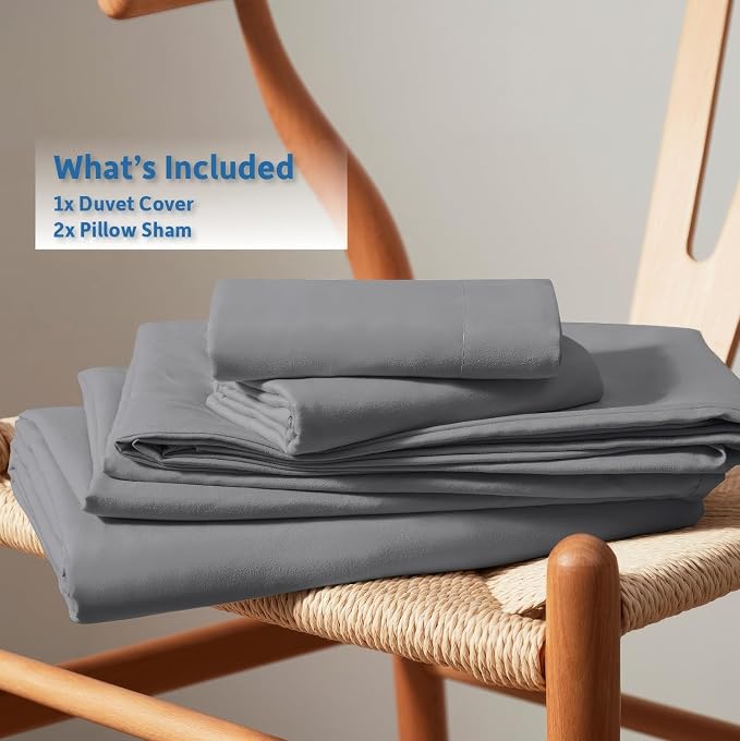 Nestl Grey Duvet Cover Full Size - Soft Double Brushed Full Size Duvet Cover Set, 3 Piece, with Button Closure, 1 Duvet Cover 80x90 inches and 2 Pillow Shams