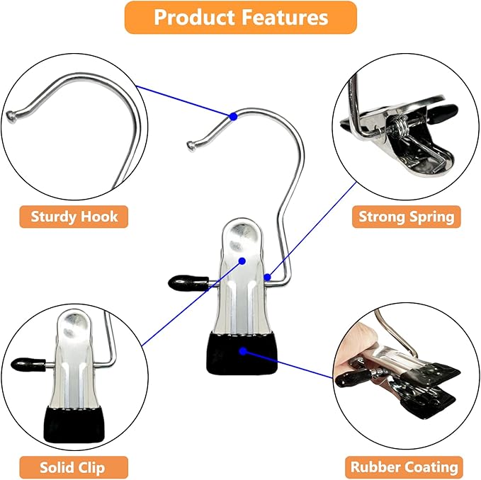 Boot Hangers for Closet, 30 Pack Hanging Clips Hook Clothes Pins for Laundry, Hanger Clips Towel Clips Boot Organizer for Home and Travel, Clothespins Clip Hangers for Pants Hats Socks Gloves