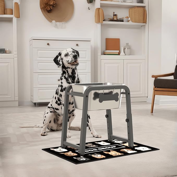 2.8 Gallon Elevated Dog Water Bowl, ADENGL Height Adjustable (10.4–15.2'') Raised Stainless Steel Bowl with Spill-Proof Mat & Sturdy Metal Stand, Tip-Proof, Easy to Clean, Indoor & Outdoor Use