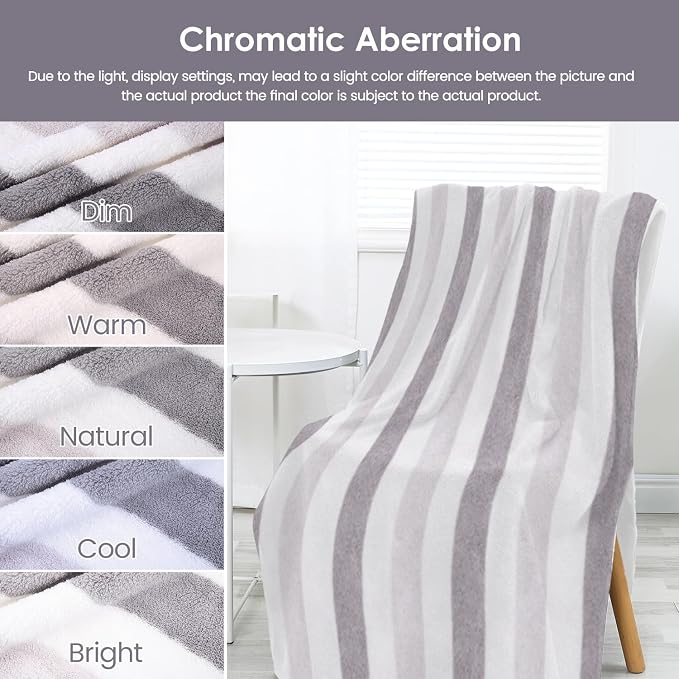 JML Bath Towels, Pack of 4, 30"x60", Large, Cabana Stripe Grey | Hanging Loop, Lint Free, Oversized, Soft, Super Absorbent,Fast Drying, Perfect for Shower, Sauna, Gym, Sports, Fitness, Yoga