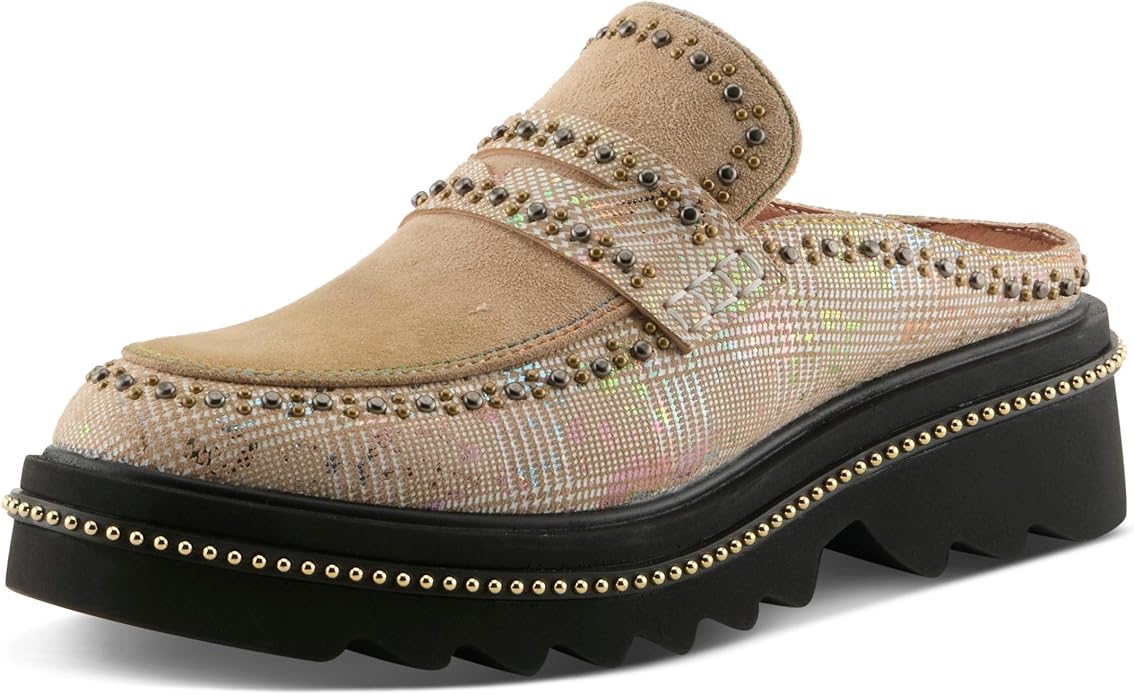 Spring Step L'Artiste Women's Clogona | Leather and suede upper with studded trim, slide-on closure, microsuede lining and insole, and polyurethane outsole
