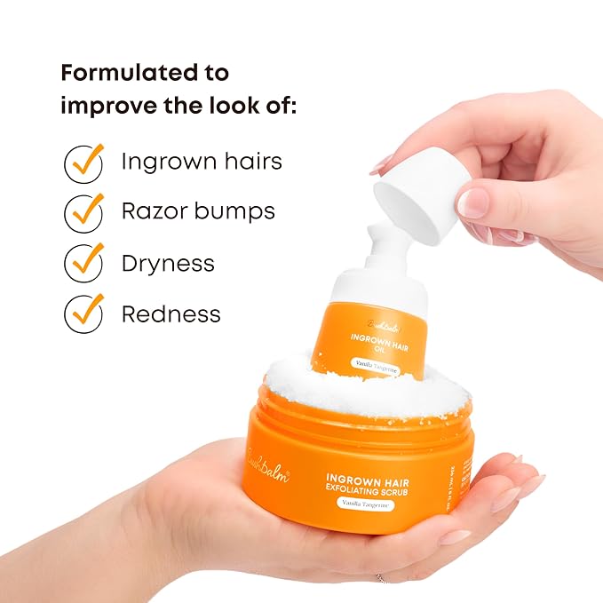 Bushbalm Shaving and Ingrown Hair 3 Step Routine – Reduce Razor Bumps & Hydrate – Shave Jelly, Ingrown Hair Oil and Exfoliating Scrub – Vanilla Tangerine