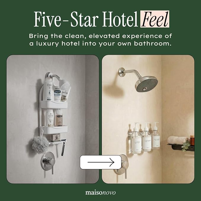 Shampoo and Conditioner Dispenser Wall Mounted Set of 2 Clear - No Drill Shower Soap Dispenser for Bathroom Refillable - Spa Hotel Style Accessories by MaisoNovo