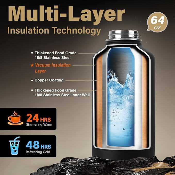 DYSANKY Fatehers's Day Water Bottle Gift– 64 oz Insulated Stainless Steel Bottle with Carrier Bag, Strap & Gift Box – BPA-Free – Ideal for Hiking, Camping & Travel 64 oz