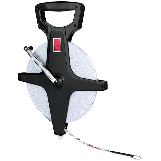 Champion Sports Open Reel Measuring Tapes – Durable Hand Crank with Metal Spike, Dual-Sided Feet & Meters, Perfect for Track & Field and Long Jump, 330 Feet/100 Meters