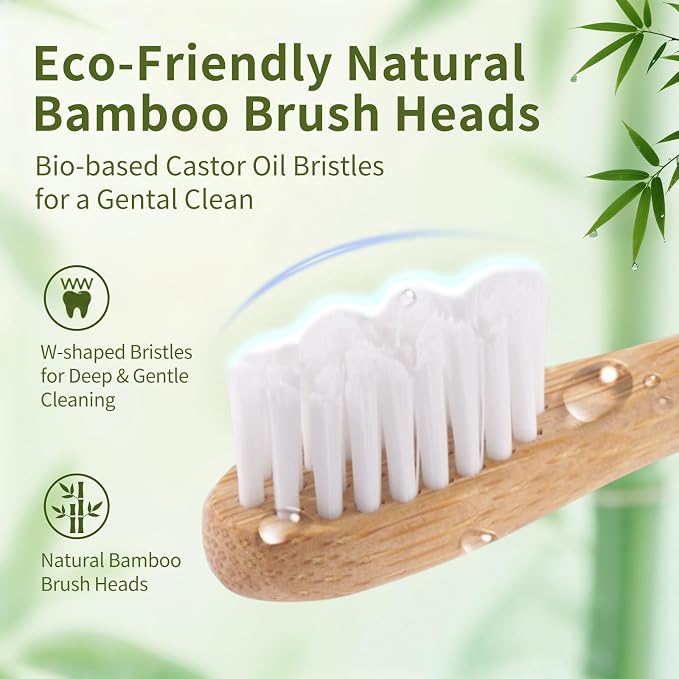 Ultrasonic Oscillating Electric Toothbrush with Bamboo Heads | Wave Bamboo Electric Toothbrush with Smart Timer, Sweeping & Vibrating, 4 Modes, IPX7 Waterproof, 90-Day Battery Life