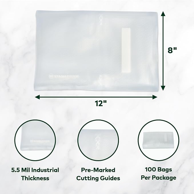 Vacuum Seal Bags 8" x 12" (100 Count) 5.5 Mil (Clear & Clear) BPA Free Heavy-Duty Commercial Grade Food Vacuum Sealer Bags for Food Saver, Sous Vide, Meal Prep, Freezer Storage & Food Preservation