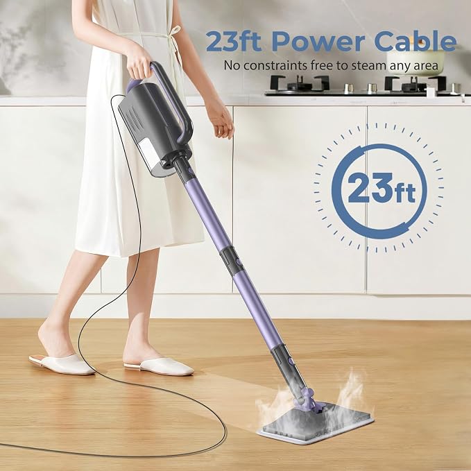 Steam Mop, Steam Cleaner with 400ML Water Tank, 2 Washable Pads, 23FT Power Cable floor steamer, Detachable Steam Mops for sealed Hard Floors, Marble, Stone, Hardwood(Lilac)