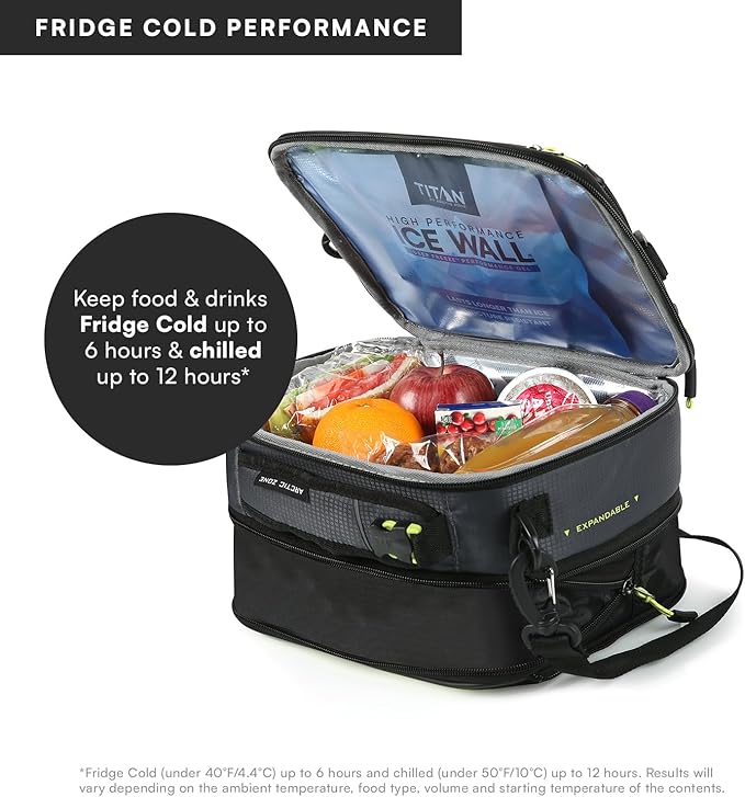 Arctic Zone Titan Deep Freeze Fridge Expandable Insulated Horizontal Lunch Pack, Grey | Durable, insulated lunch bag with leak proof, easy clean lining, keeps food fridge cold up to 6 hours, for adults and kids