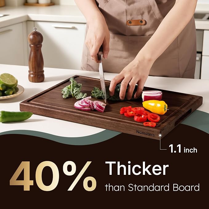 Luxury American Black Walnut Wood Wooden Cutting Boards for Kitchen 17'' | Real Black Walnut, Reversible, Chopping, Non Slip, Solid Hardwood, Charcuterie Board, Butcher Block, From USA, Kitchen Gift