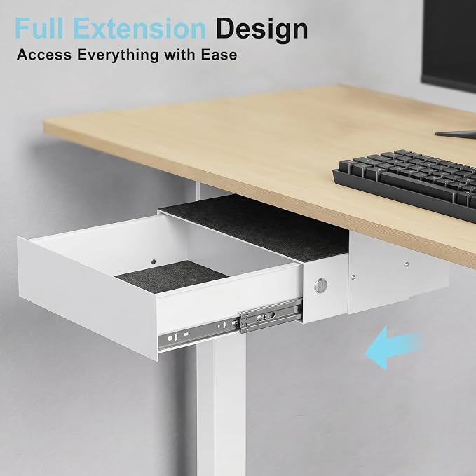 Under Desk Slide Out, Lockable Steel Storage Drawer with Lock and Keys, Full-Extension Slides, Undermount Drawer for Home Office & Standing Desk, 13.8 Inch, White
