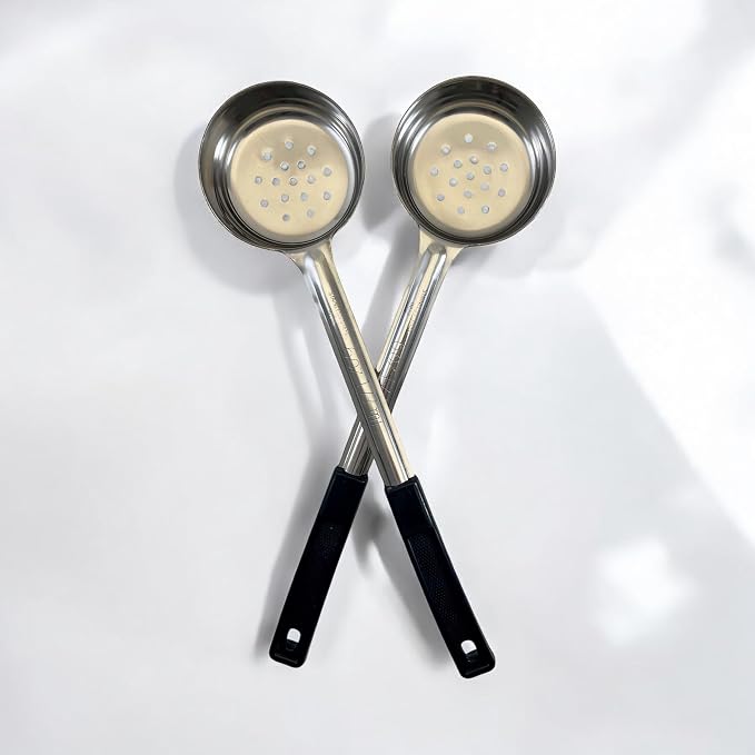 6 oz Slotted Stainless Steel Portion Control Ladle Spoon | Commercial-Grade Spoodle for Portioning & Draining - Pasta, Veggies & Buffet Service. Color-Coded by Size. Dishwasher Safe.