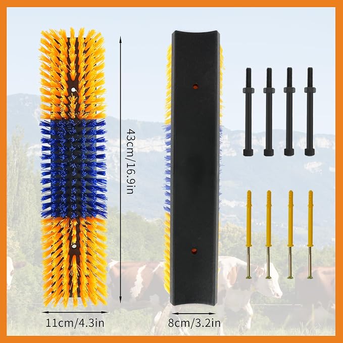 Livestock Scratch Brush With 24 Screws，Animal Back Scratching Brush for Cow,Cattle,Sheep, Horses,Pigs，Massage Grooming Tool (Yellow, 6pcs)
