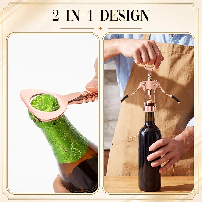 Hushee 5 Pcs Wing Corkscrew Opener, Zinc Alloy Heavy Duty Multifunctional Wine Bottle Opener for Restaurant, Bar, Waiters, Ideal for Wedding Shower Party Favors Gifts (Silicone,Rose Gold)