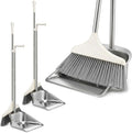 2 Pack Stainless Steel Broom and Dustpan Set Heavy Duty, Long Handle Dustpan with Upright Stand, Angled Bristles for Indoor and Outdoor Home Kitchen Floor Cleaning