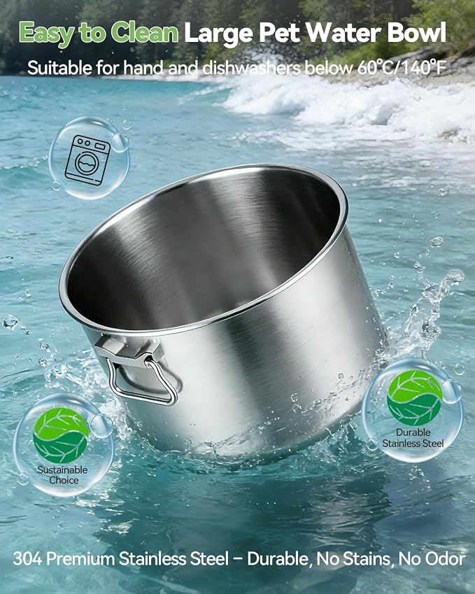 UPSKY 14L No Spill Dog Water Bowl, Spill Proof Slow Drinking for Large Dogs | Extra-large Capacity, 304 Stainless Steel, Dual-suction Anti-slip Base, Floating Disk, Water Window, For Messy Drinkers, Grey