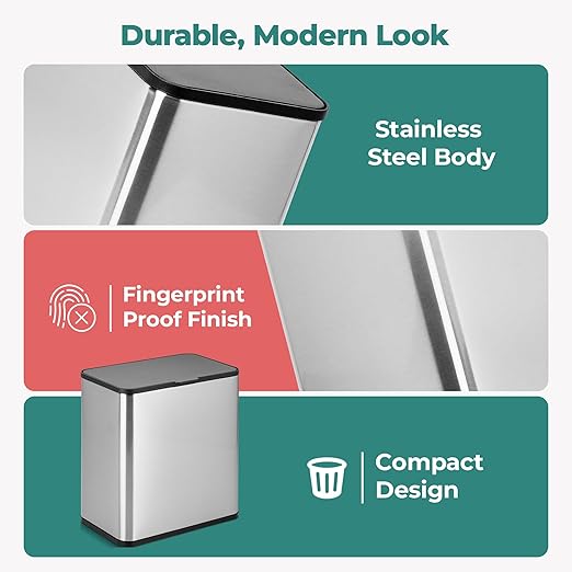 HOLDN’ STORAGE 6L Compost Bin Kitchen for Countertop, Hang-on Cabinet Door, Small Trash Can with Lid, Odor Control, Stainless Steel, Fingerprint-Resistant, for Bathroom, RV, Office