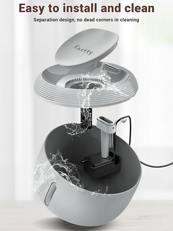 Kastty 3.5L/118oz Large Capacity Cat Water Fountain for Cats Indoor,FS77 | Quiet Pet Water Fountain Water Level LED Light Multi-Filtration, Automatic Cat Fountains for Drinking Easy Cleaning (Grey)
