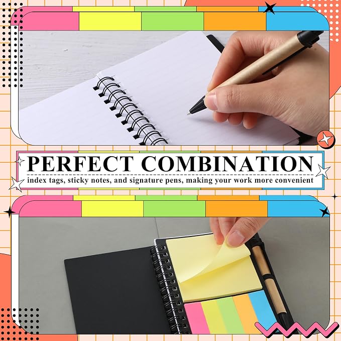 Qilery 150 Pack Lined Spiral Notebook Small Notepad and Pen Set Steno Pads Lined Notepad Black Pocket Notebook for Business Office Supplies