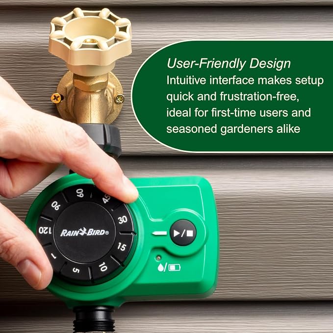 Rain Bird 1ZEHTMRS Simple-Set Hose End Timer, One Zone/Station, Battery Operated, 3/4" Garden Hose Thread, Heavy-Duty Brass Inlet, Dial with Brass Inlet