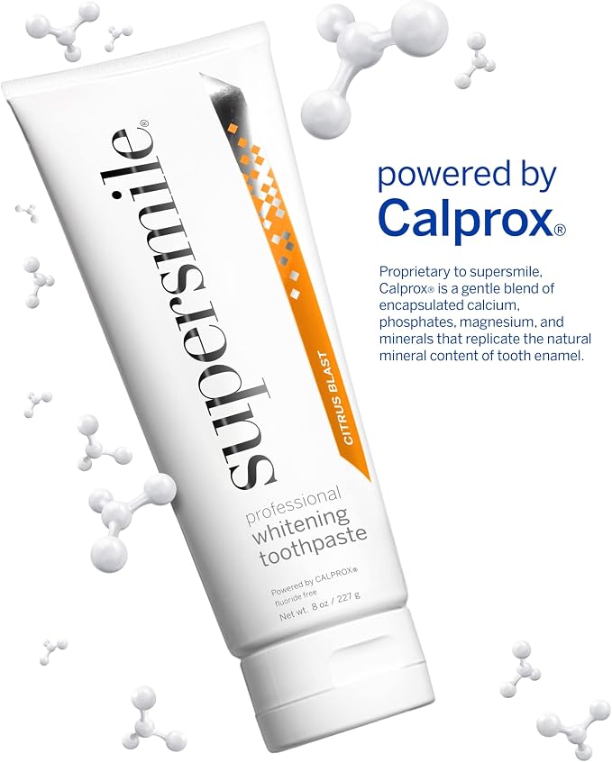 Supersmile Citrus Blast Whitening Toothpaste, Fluoride-Free, 8 Oz | Calprox® Powered, Whitens 5.5 Shades in 7 Days, Sweet Orange + Cool Mint Flavor, Veneer Safe, Sensitivity-Free