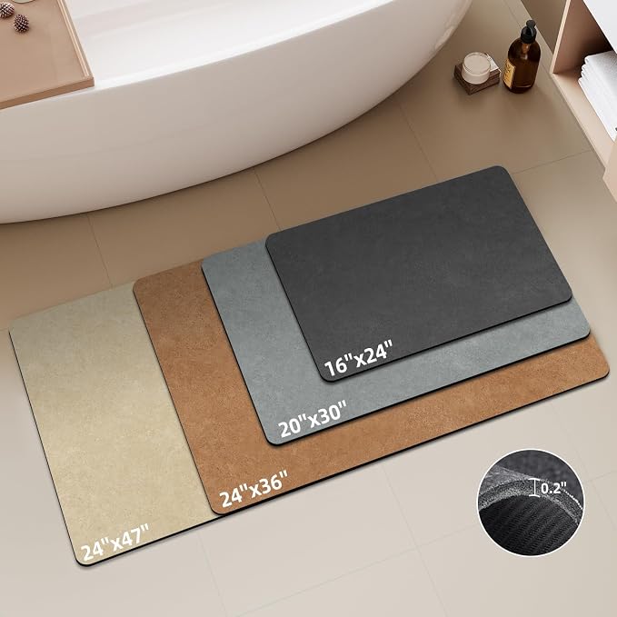 TYUU Bath Mat, Bathroom Rugs Non Slip Washable Thin Absorbent Quick Dry Bath Mat Fits Under Door Bathroom Floor Mat Perfect for Bath, Shower, or Sink 24"x60" Dark Grey