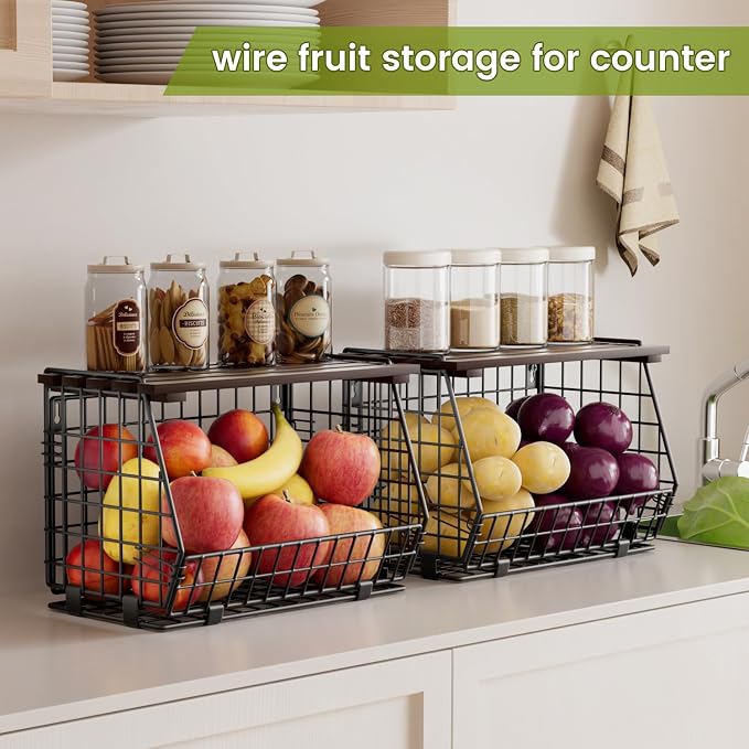 Wire Fruit Basket for Kitchen Storage: Hanging and Counter Wall Fruit Basket for Vegetable Produce - Potato and Onion Storage for Pantry 3 Pack