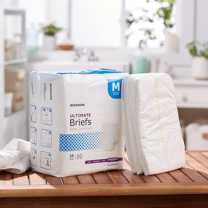 McKesson Ultimate Briefs, [96 Count], Size M, 32-44 in. Incontinence Adult Diapers with Tabs, Maximum Absorbency, Unisex, Disposable, Elastic Leg Gathers and Contoured Fit for Men and Women