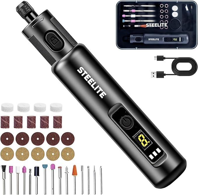 STEELITE Mini Cordless Rotary Tool, 6-Speed Rotary Tool Kit with 50 Accessories, Multi-Purpose and USB Charging 3.7V Power Rotary Tool for Engraving, Sanding, Polishing, Drilling, Etching, DIY Crafts
