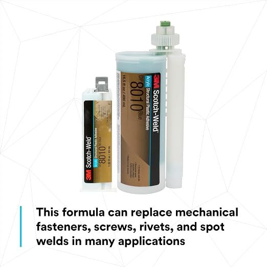 3M Scotch-Weld Structural Plastic Adhesive DP8010, Blue, Extremely Strong, Plastic to Metal Bonding, 45 mL (1.52 fl oz) Duo-Pak