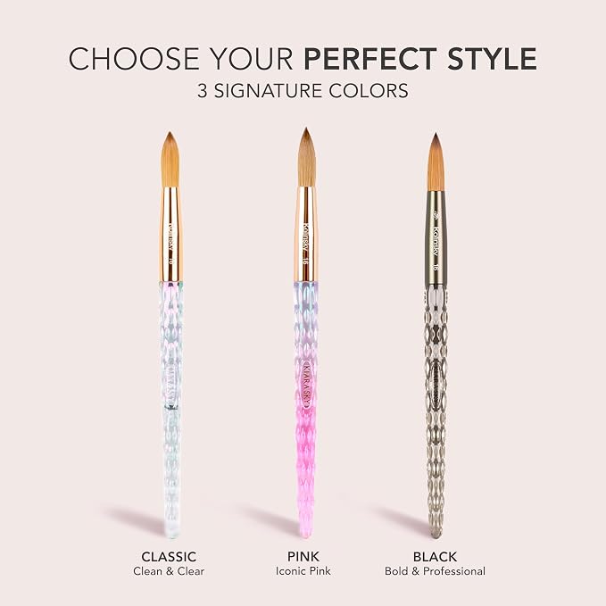 Kiara Sky Kolinsky Acrylic Nail Brush #12 – Pure Kolinsky Sable Hair, Iridescent Crystal Handle, Acetone Resistant, for Acrylic Application, Extensions & 3D Nail Art