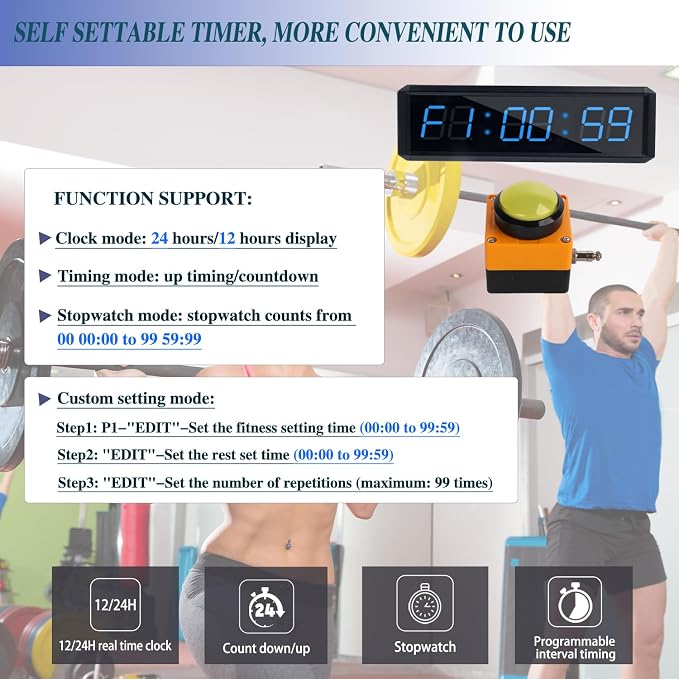 Fitness Timer with Stopwatch Button, Suitable for School/exam/Home Exercise/Gym/Gym SMAHEAT Electronic Fitness Timer (1.5 inch six-bit All-Blue)