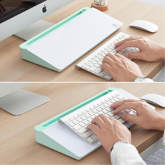TSJ OFFICE Desktop Whiteboard Dry-Erase-Board - Computer Keyboard Stand White Board Surface Pad with Drawer, Desk Organizers with Accessories for Office, Home, School Supplies - Green
