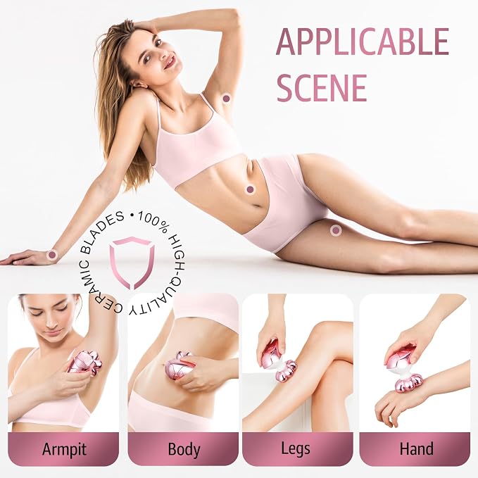 SHPAVVER Electric Razors for Women Legs: Rechargeable Electric Shavers for Body - Waterproof Wet Dry Hair Remover for Lady Face Underarms Public (Glossy Pink)