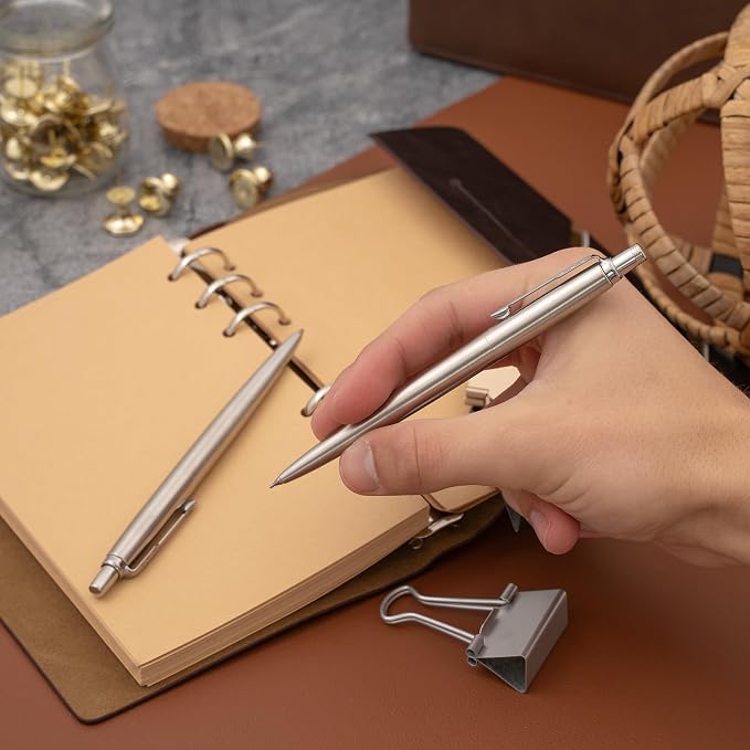 Parker Jotter Ballpoint Pen and Pencil Set, Stainless Steel with Arrow Clip, Custom Engraved — Graduation, Promotion, or Engineer and Architect Gift