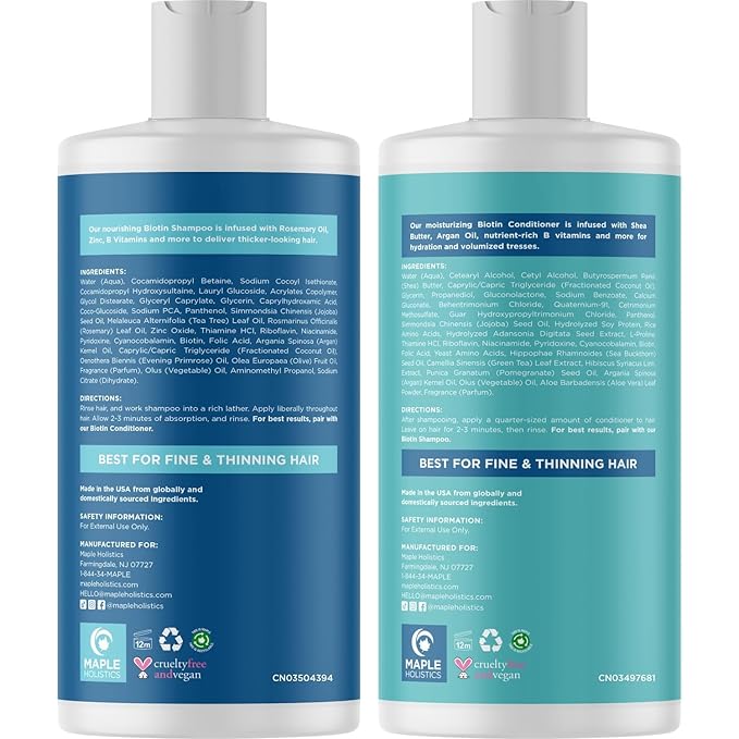 Rosemary Biotin Shampoo and Conditioner Set - Volumizing Shampoo and Conditioner for Thinning Hair for Women & Men with Nourishing B Vitamins - Color Safe Sulfate Paraben & Silicone Free (8 Fl Oz)