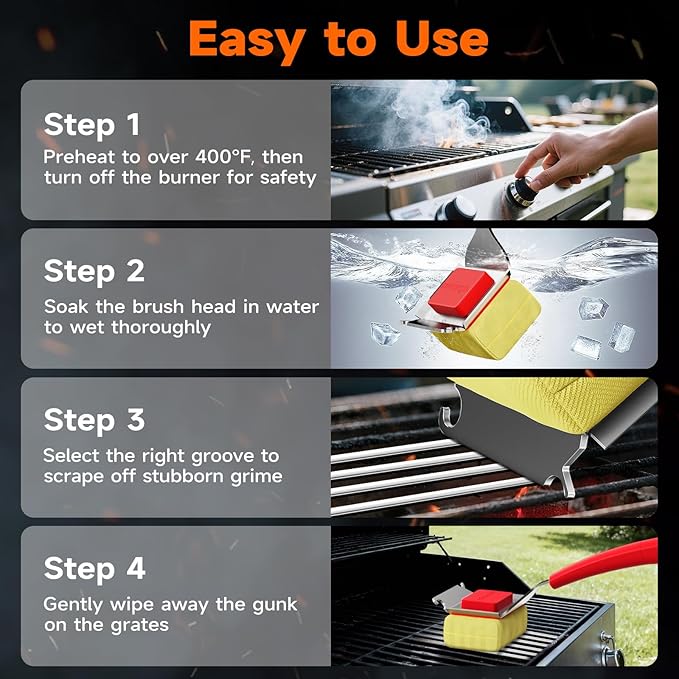 Bristle Free Grill Brush Replaceable Head for Outdoor Grill Cleaning, Safe Steam BBQ Grill Cleaning Pad Replacement for Cast Iron, Stainless Steel, Porcelain, Ceramic Grates - Red