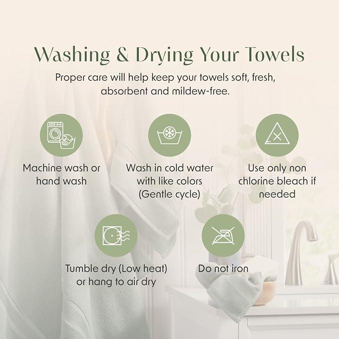 Springtree Home Luxury Bamboo Rayon Bath Towel Set | 6-Piece | Eucalyptus | 35% Bamboo Rayon - 65% Zero Twist Cotton | Absorbent Quick-Dry Towels for Bathroom | Ultra Soft | OEKO-TEX Standard 100
