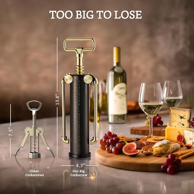 Large Tabletop Corkscrew Wine Opener Centerpiece - Aluminum & Brass Finish Bottle Opener, Tablescape Decor, Luxury Gift for wine lovers, Dad, Mom, Retirement, Housewarming, Corporate Matte Black