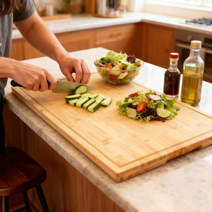 Utoplike Extra Large Cutting Board, 30x20in Butcher Block with Juice Groove | Premium Bamboo Chopping Boards, Wood Stove Top Cover, Over the Sink for Turkey, Meat, Vegetables, 1"Th