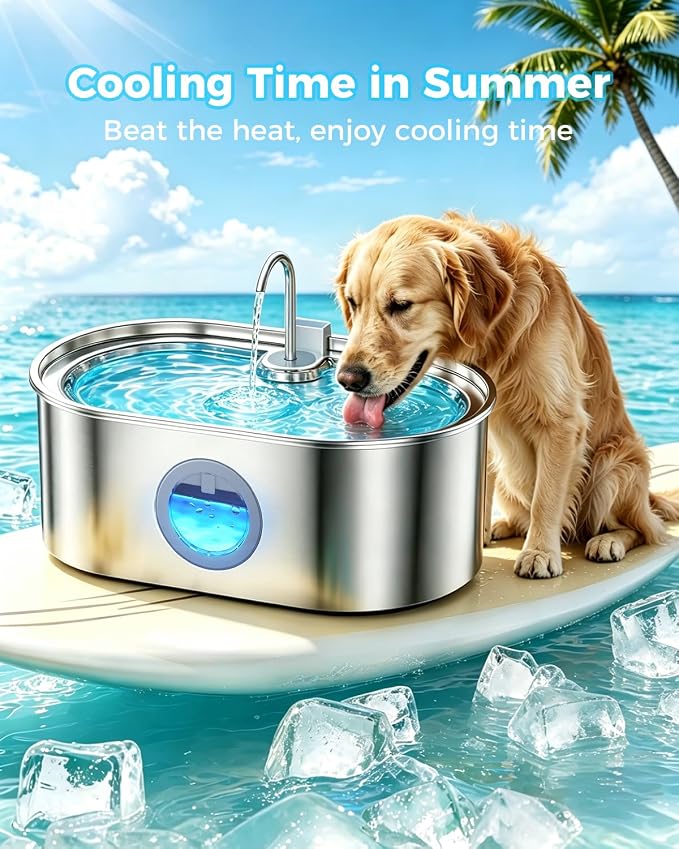 4.2Gal Extra Large Dog Water Fountain, 16L Stainless Steel Pet Water Fountain for Large Dogs, No Spill Dog Water Bowl Dispenser with Deeper Wider Bowl, 68-Cup Water Tank for Multi-Pet