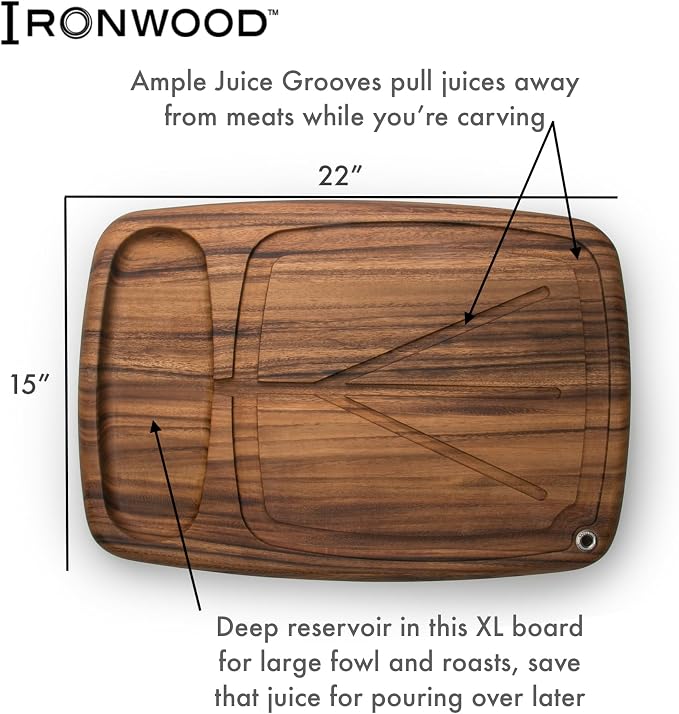 Ironwood Gourmet Kansas City Large Carving Board with Juice Channels, 22 x 15 x 2.5 inches, Acacia Wood
