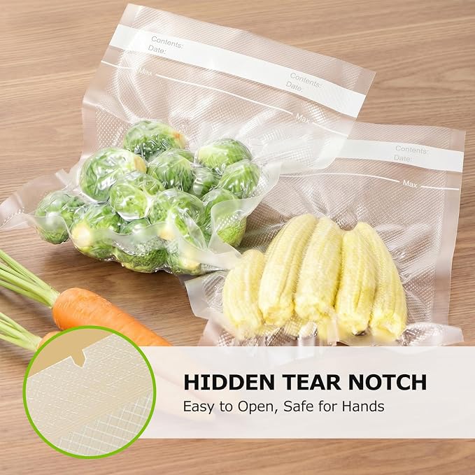 Bonsenkitchen Precut Vacuum Bags 120 Quart 8" x 12" | BPA Free, Textured Food Sealer Bag, Thick Embossed, Sous Vide Cooking Bags for Storage