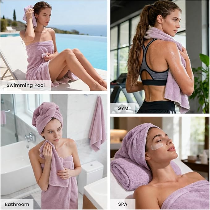 SEMAXE Bath Towel Set, 12 Piece Cotton Towel Set for Bathroom, More Towels for Family Use, Quick Dry with Hanging Loops, Easy Care, Purple