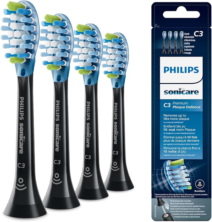 Philips Sonicare Premium Plaque Defence BrushSync Enabled Replacement brush Heads, 4pk Black - HX9044/33