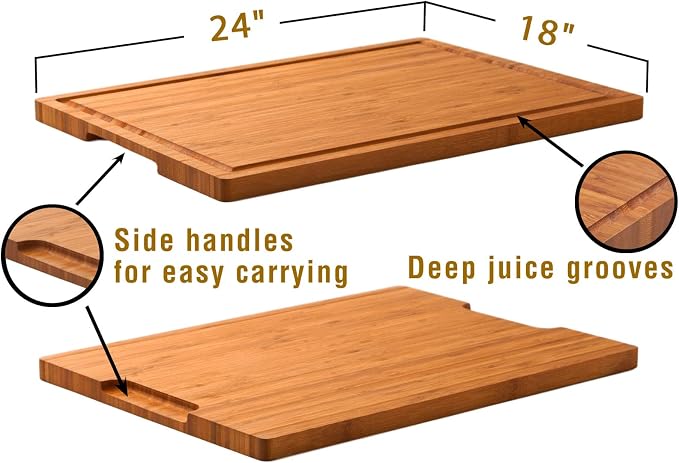 Allsum Extra Large Carbonized Bamboo Wood Cutting Boards for Kitchen, Huge Chopping Board with Juice Grooves & Handles Resisting to Warping and Cracking, Huge Charcuterie Boards, 24"L x 18"W