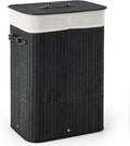 Giantex Bamboo Laundry Hamper with Lid Removable Liner & Handles | 72L Large & Tall Clothes Hamper, Rectangular Laundry Basket for Small Spaces, Laundry Room, Bedroom, Black