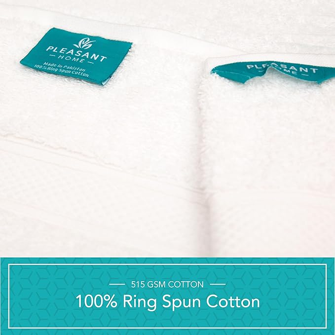 Pleasant Home Bath Towels Set of 6 (24” x 50”) 100% Cotton, 515 GSM | Lightweight, Soft & Highly Absorbent Luxury Towels for Bathroom | for Gym, Pool & Spa | 6 Pack, White
