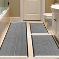 IM HOME Waffle Bath Mat Set 3 Piece Black & White,Woven Modern Bath Rug Mats, Absorbent Non Slip Bath Floor Mat, Soft Washable Boho Bath Rugs with Tassels for Bathroom, Bedroom, Kitchen