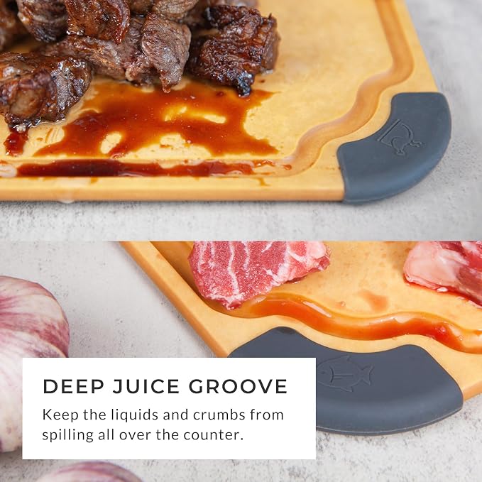 essential Series Wood Fiber Cutting Board for Kitchen, 12pcs Pack, Knife Friendly, Dishwasher Safe, Non-Slip Feet, Juice Groove, Reversible, Non-Porous, Eco Friendly, 10"x 7" SMALL